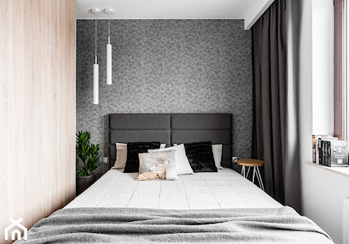 mieszkanie prywatne 60m2 - "Horyzonty Gdyni" - Mała biała szara sypialnia, styl skandynawski - zdjęcie od studio 1111