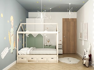 Projekt wnętrz domu w Grodzisku Mazowieckim. - Mały biały szary pokój dziecka dla dziecka dla nastolatka dla chłopca dla dziewczynki, styl skandynawski - zdjęcie od APkwadrat