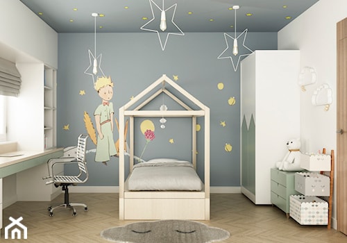 Projekt wnętrz domu w Grodzisku Mazowieckim. - Mały biały szary pokój dziecka dla dziecka dla chłopca dla dziewczynki, styl skandynawski - zdjęcie od APkwadrat