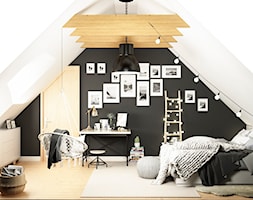 Sypialnia na poddaszu. - Średnia biała czarna z biurkiem sypialnia na poddaszu, styl skandynawski - zdjęcie od APkwadrat - Homebook