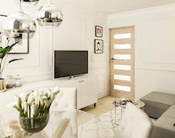 Metamorfoza salonu Błonie - Mały szary salon z jadalnią, styl glamour - zdjęcie od APkwadrat - Homebook