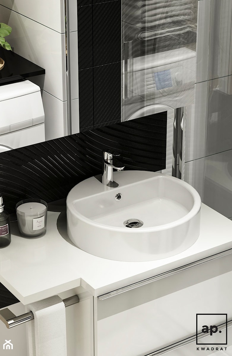 Metamorfoza łazienki i wc Błonie - Mała bez okna z pralką / suszarką z lustrem łazienka, styl glamour - zdjęcie od APkwadrat