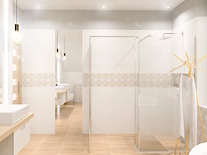 Duża z dwoma umywalkami z punktowym oświetleniem łazienka z oknem, styl glamour - zdjęcie od APkwadrat
