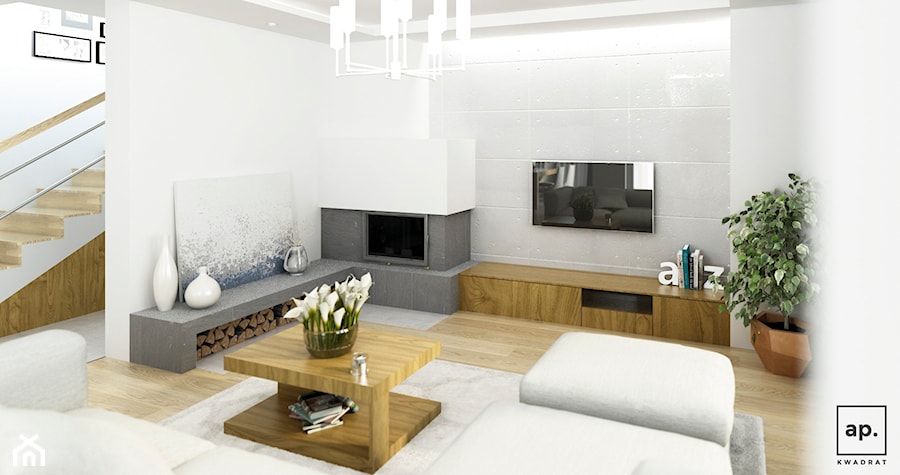 Średni biały salon, styl minimalistyczny - zdjęcie od APkwadrat