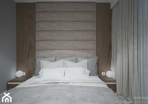 Mieszkanie w Warszawie - Mała szara sypialnia, styl nowoczesny - zdjęcie od mgr sztuki arch. wnętrz Ewelina Matysiak