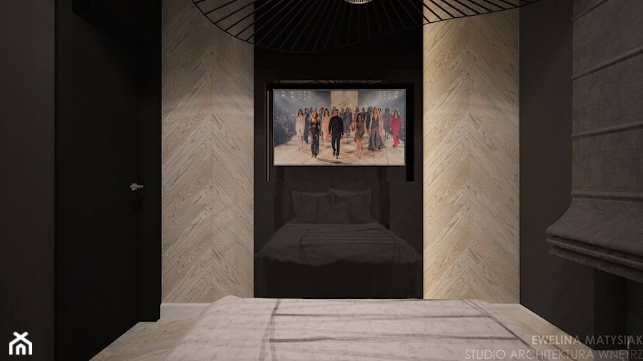 Chevron - Mała czarna sypialnia - zdjęcie od mgr sztuki arch. wnętrz Ewelina Matysiak