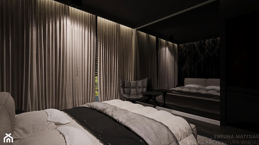 men's oasis - Średnia czarna sypialnia - zdjęcie od mgr sztuki arch. wnętrz Ewelina Matysiak