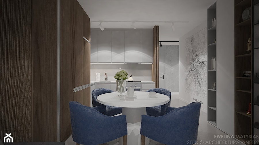Mieszkanie w Warszawie - Mała biała jadalnia w kuchni, styl nowoczesny - zdjęcie od mgr sztuki arch. wnętrz Ewelina Matysiak