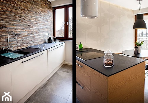 Apartament 160m2 - Średnia otwarta z zabudowaną lodówką kuchnia jednorzędowa z wyspą lub półwyspem z marmurem nad blatem kuchennym, styl skandynawski - zdjęcie od Interno