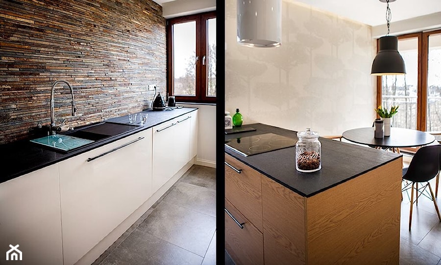 Apartament 160m2 - Średnia otwarta z zabudowaną lodówką kuchnia jednorzędowa z wyspą lub półwyspem z marmurem nad blatem kuchennym, styl skandynawski - zdjęcie od Interno