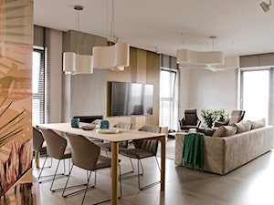 Apartament w pastelach - Duża szara jadalnia w salonie - zdjęcie od Interno