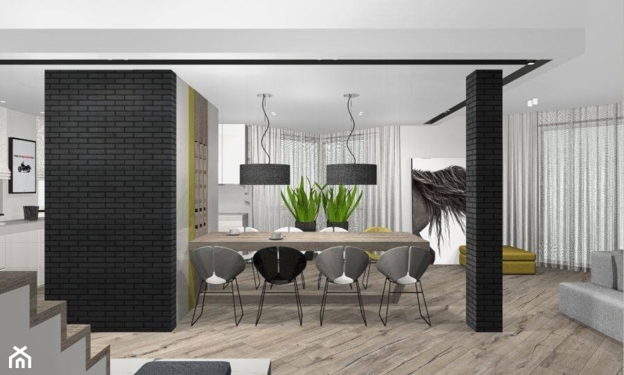 Lifting domu - Duża czarna szara jadalnia w salonie, styl nowoczesny - zdjęcie od Interno