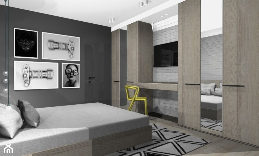 Atrium Park 65m2 - Duża szara z biurkiem sypialnia, styl minimalistyczny - zdjęcie od Interno