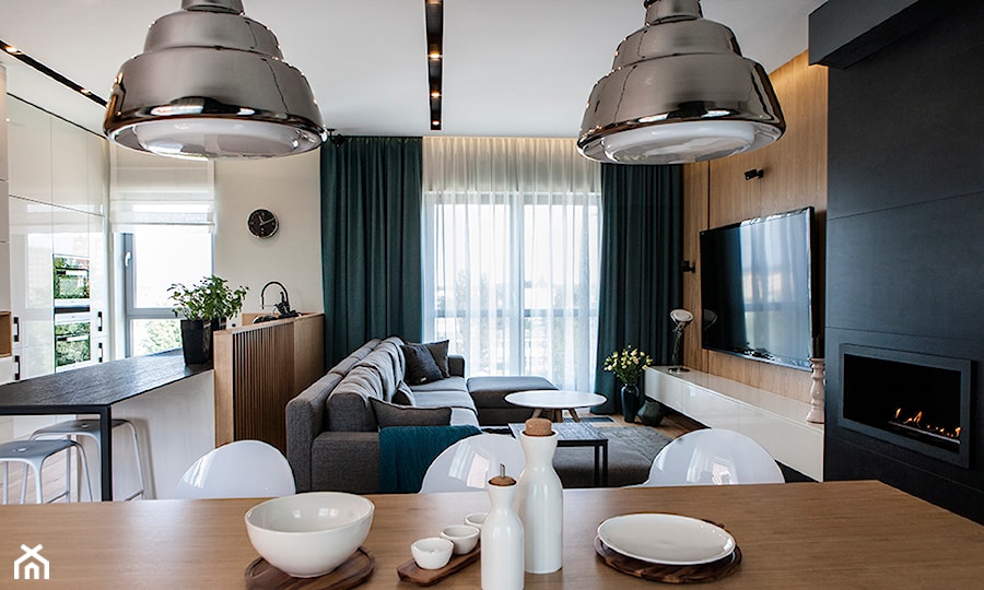 Atrium Park 110m2 - Mały biały salon z kuchnią z jadalnią, styl nowoczesny - zdjęcie od Interno