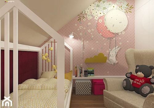 URODZAJNA - Mały beżowy różowy pokój dziecka dla dziecka dla dziewczynki, styl nowoczesny - zdjęcie od Studio Architektury Wnętrz "rychtownia"