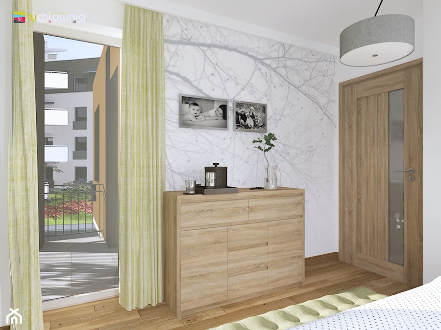 PASTELOWO - SŁONECZNE TARASY - Mała biała sypialnia z balkonem / tarasem, styl nowoczesny - zdjęcie od Studio Architektury Wnętrz "rychtownia"