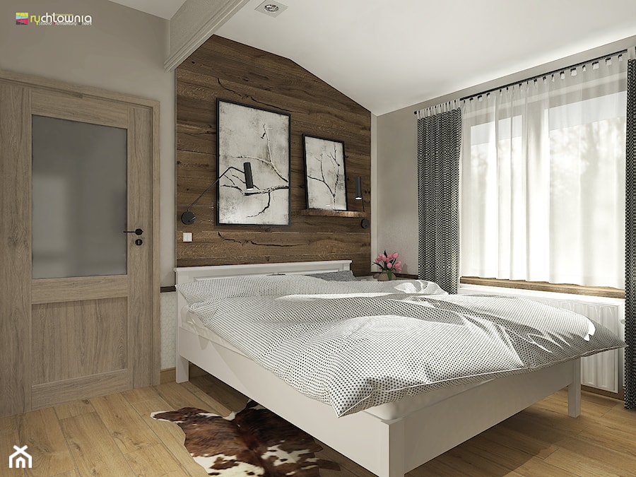 RETRO - Bujaków - Mała szara sypialnia na poddaszu, styl rustykalny - zdjęcie od Studio Architektury Wnętrz "rychtownia"