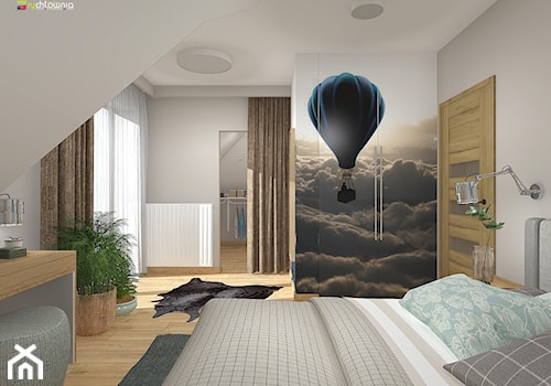 DOM NA ŚLĄSKU CIESZYŃSKIM - Średnia szara sypialnia na poddaszu z garderobą, styl nowoczesny - zdjęcie od Studio Architektury Wnętrz "rychtownia"