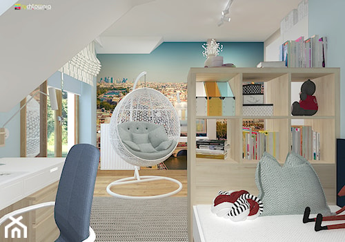 DOM NA ŚLĄSKU CIESZYŃSKIM - Średni duży niebieski pokój dziecka dla nastolatka dla chłopca dla dziewczynki, styl nowoczesny - zdjęcie od Studio Architektury Wnętrz "rychtownia"
