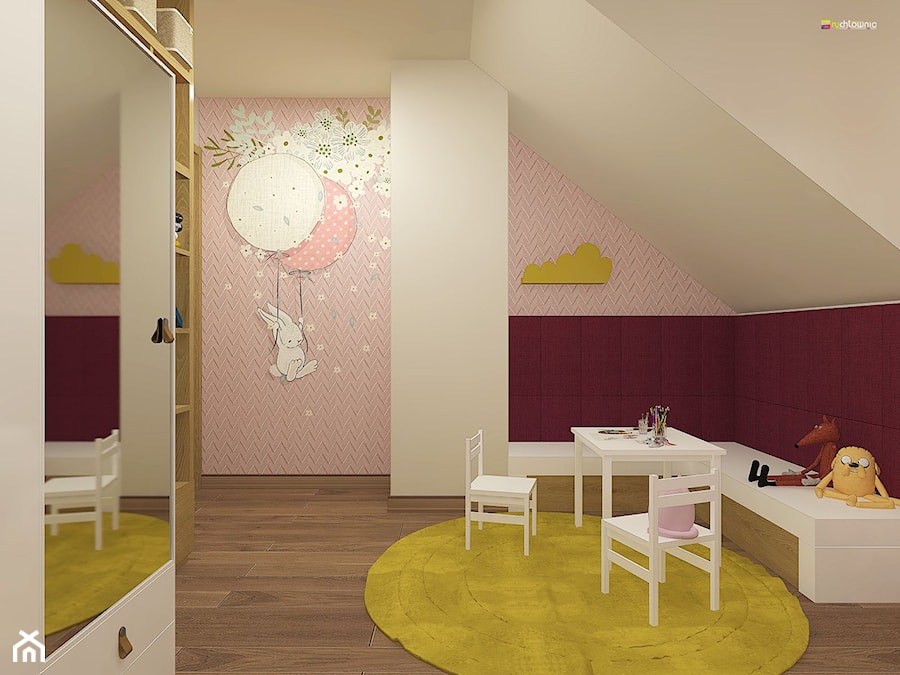 URODZAJNA - Duży różowy szary pokój dziecka dla dziecka dla dziewczynki, styl nowoczesny - zdjęcie od Studio Architektury Wnętrz "rychtownia"