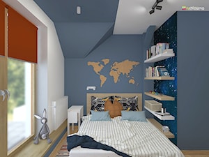DOM NA ŚLĄSKU CIESZYŃSKIM - Mały niebieski pokój dziecka dla nastolatka dla chłopca, styl nowoczesny - zdjęcie od Studio Architektury Wnętrz "rychtownia"