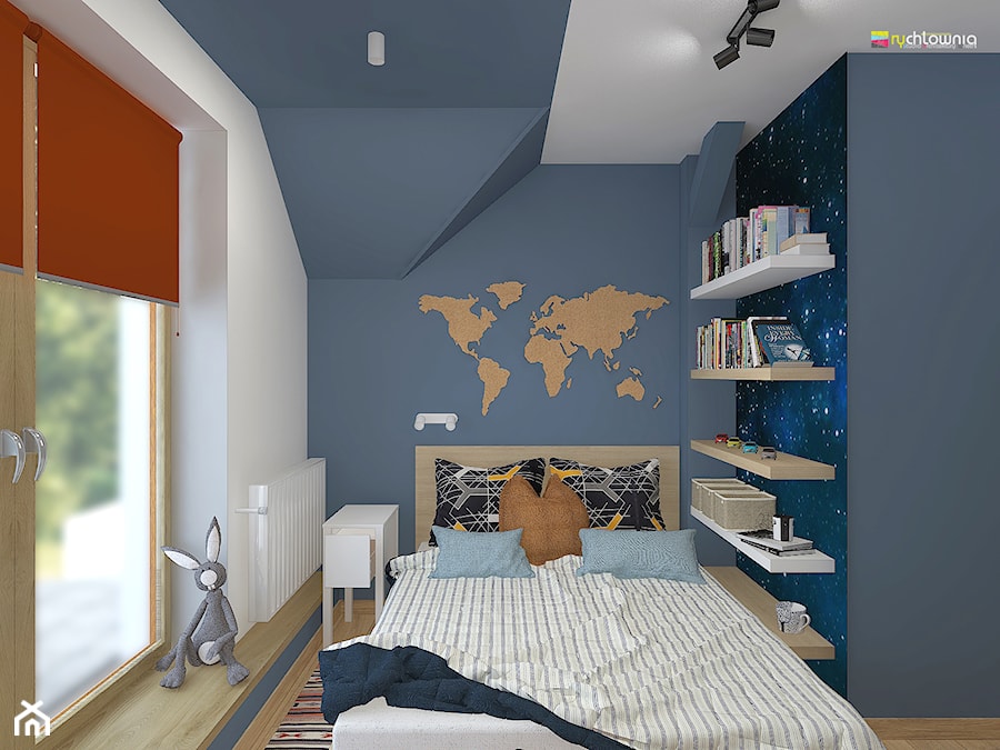 DOM NA ŚLĄSKU CIESZYŃSKIM - Mały niebieski pokój dziecka dla nastolatka dla chłopca, styl nowoczesny - zdjęcie od Studio Architektury Wnętrz "rychtownia"