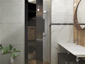 DĄBROWSKA BATHROOM - Średnia bez okna z pralką / suszarką z lustrem z dwoma umywalkami z punktowym oświetleniem łazienka, styl nowoczesny - zdjęcie od Studio Architektury Wnętrz "rychtownia"