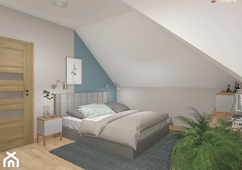 DOM NA ŚLĄSKU CIESZYŃSKIM - Średnia biała niebieska sypialnia na poddaszu, styl nowoczesny - zdjęcie od Studio Architektury Wnętrz "rychtownia"