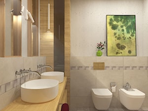 URODZAJNA - Średnia bez okna z lustrem z dwoma umywalkami z punktowym oświetleniem łazienka, styl nowoczesny - zdjęcie od Studio Architektury Wnętrz "rychtownia"