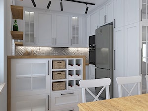 ODDECH TYŃCA - Średnia otwarta biała szara z zabudowaną lodówką kuchnia w kształcie litery g z oknem, styl skandynawski - zdjęcie od Studio Architektury Wnętrz "rychtownia"