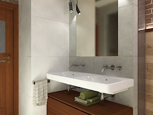 DĄBROWSKA BATHROOM - Bez okna z lustrem z dwoma umywalkami łazienka, styl nowoczesny - zdjęcie od Studio Architektury Wnętrz "rychtownia"