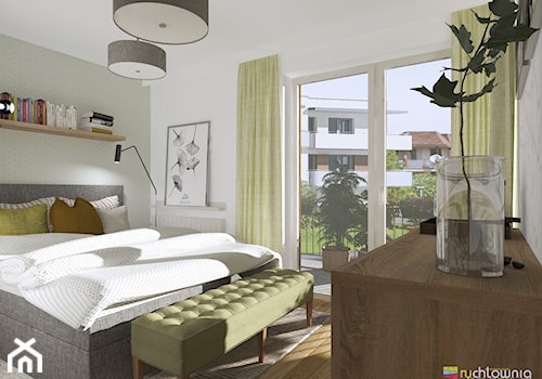 PASTELOWO - SŁONECZNE TARASY - Średnia biała sypialnia z balkonem / tarasem, styl nowoczesny - zdjęcie od Studio Architektury Wnętrz "rychtownia"