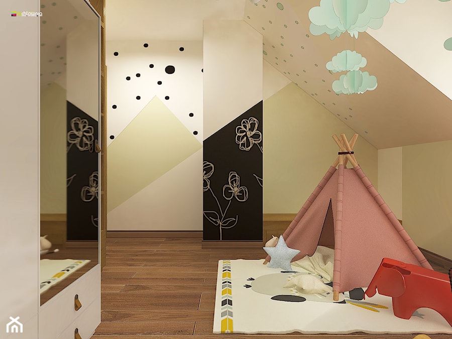 URODZAJNA - Duży biały zielony pokój dziecka dla dziecka dla dziewczynki, styl nowoczesny - zdjęcie od Studio Architektury Wnętrz "rychtownia"