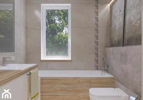PASTELOWO - SŁONECZNE TARASY - Mała z lustrem łazienka z oknem, styl nowoczesny - zdjęcie od Studio Architektury Wnętrz "rychtownia"