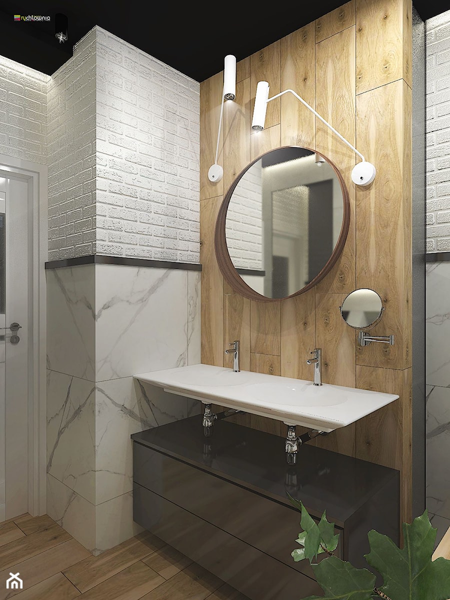 DĄBROWSKA BATHROOM - Mała bez okna z dwoma umywalkami z punktowym oświetleniem łazienka, styl nowoczesny - zdjęcie od Studio Architektury Wnętrz "rychtownia"