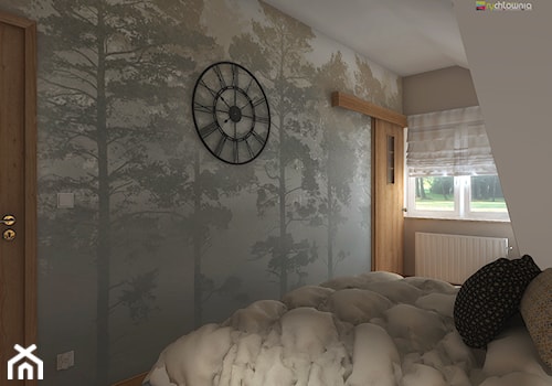 ODDECH TYŃCA - Średnia beżowa biała szara sypialnia z łazienką, styl skandynawski - zdjęcie od Studio Architektury Wnętrz "rychtownia"