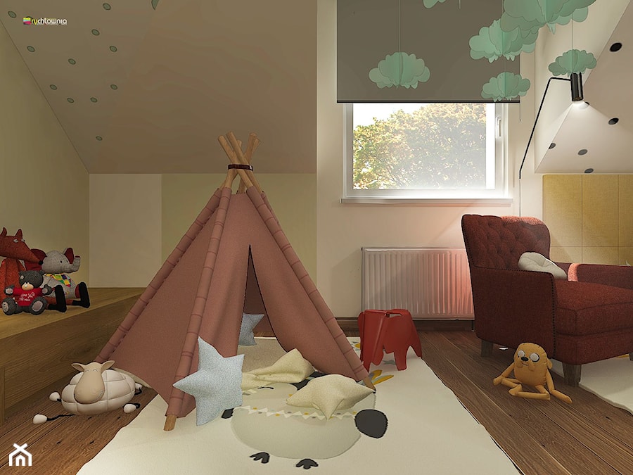 URODZAJNA - Średni biały zielony pokój dziecka dla dziecka dla chłopca dla dziewczynki, styl nowoczesny - zdjęcie od Studio Architektury Wnętrz "rychtownia"