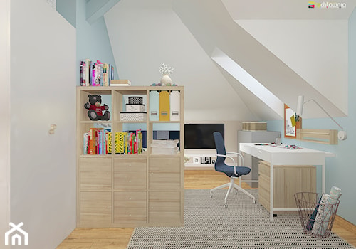 DOM NA ŚLĄSKU CIESZYŃSKIM - Średni biały miętowy niebieski pokój dziecka dla nastolatka, styl nowoczesny - zdjęcie od Studio Architektury Wnętrz "rychtownia"