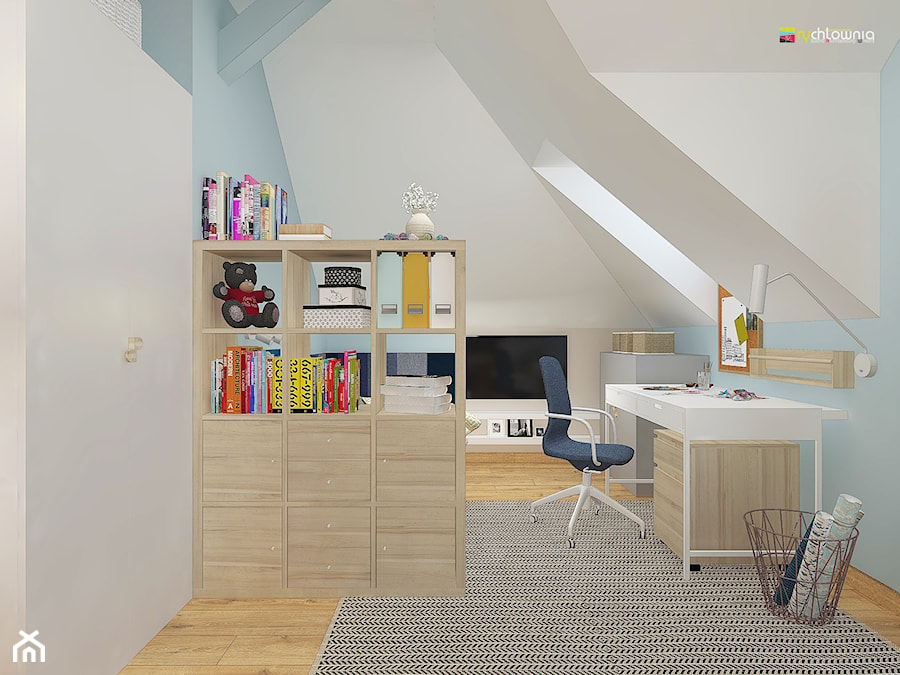 DOM NA ŚLĄSKU CIESZYŃSKIM - Średni biały miętowy niebieski pokój dziecka dla nastolatka, styl nowoczesny - zdjęcie od Studio Architektury Wnętrz "rychtownia"