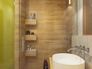 URODZAJNA - Mała bez okna z lustrem z dwoma umywalkami z marmurową podłogą z punktowym oświetleniem łazienka, styl nowoczesny - zdjęcie od Studio Architektury Wnętrz "rychtownia"