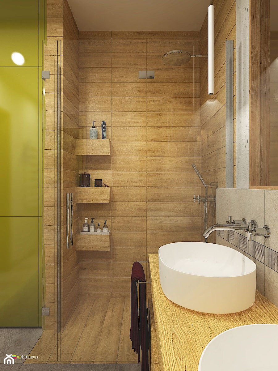 URODZAJNA - Mała bez okna z lustrem z dwoma umywalkami z marmurową podłogą z punktowym oświetleniem łazienka, styl nowoczesny - zdjęcie od Studio Architektury Wnętrz "rychtownia"