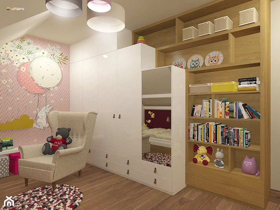 URODZAJNA - Średni różowy szary pokój dziecka dla dziecka dla dziewczynki, styl nowoczesny - zdjęcie od Studio Architektury Wnętrz "rychtownia"