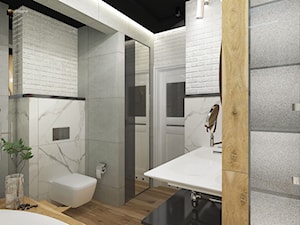 DĄBROWSKA BATHROOM - Mała na poddaszu bez okna z dwoma umywalkami łazienka, styl nowoczesny - zdjęcie od Studio Architektury Wnętrz "rychtownia"