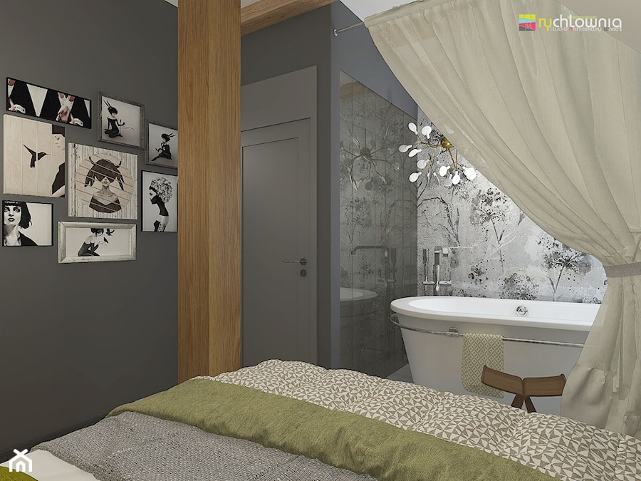 WEEKENDOWE PODDASZE PRZY UL. SOBIESKIEGO - Mała szara sypialnia, styl glamour - zdjęcie od Studio Architektury Wnętrz "rychtownia"