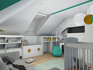 projekt domu w Sidzinie - Średni biały zielony pokój dziecka dla niemowlaka dla chłopca dla dziewczynki, styl skandynawski - zdjęcie od Creative Interior