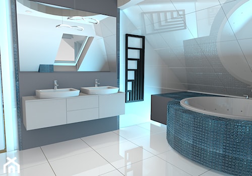 projekt domu w Sidzinie - Średnia na poddaszu z dwoma umywalkami łazienka z oknem, styl nowoczesny - zdjęcie od Creative Interior