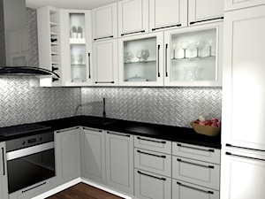 kuchnia 3 wresje - Mała otwarta z salonem z zabudowaną lodówką kuchnia w kształcie litery l, styl tradycyjny - zdjęcie od Creative Interior