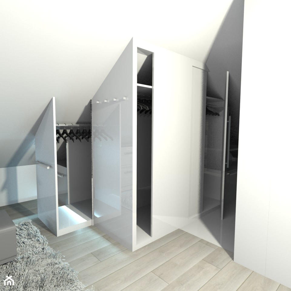 projekt domu w Sidzinie - Mała zamknięta garderoba przy sypialni na poddaszu, styl nowoczesny - zdjęcie od Creative Interior - Homebook
