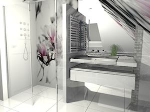projekt domu w Sidzinie - Średnia na poddaszu z lustrem z punktowym oświetleniem łazienka z oknem, styl nowoczesny - zdjęcie od Creative Interior