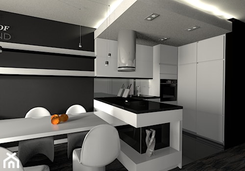 mieszkanie Wiślane Tarasy - Średnia otwarta z salonem czarna z zabudowaną lodówką kuchnia w kształcie litery l, styl nowoczesny - zdjęcie od Creative Interior